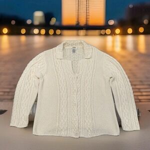 Talbots Cable Knit Button Down Cardigan Cream Women Sz 2X Collar Open Cross Knit